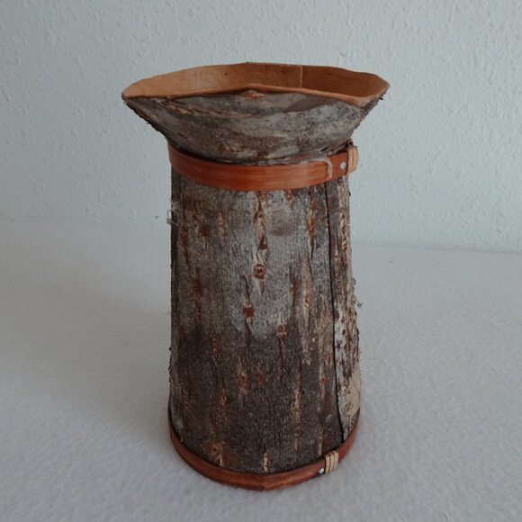 Handmade Wood Tree Bark Pitcher Vase 7.5” Vintage Rustic Natural Earthy Textured - Picture 6 of 14